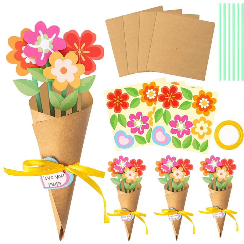 Flower Bouquet Craft Kit 24Pcs Teacher Appreciation Week Mother'S Day Flower Birthday Cards Diy Sister First Greeting Cards