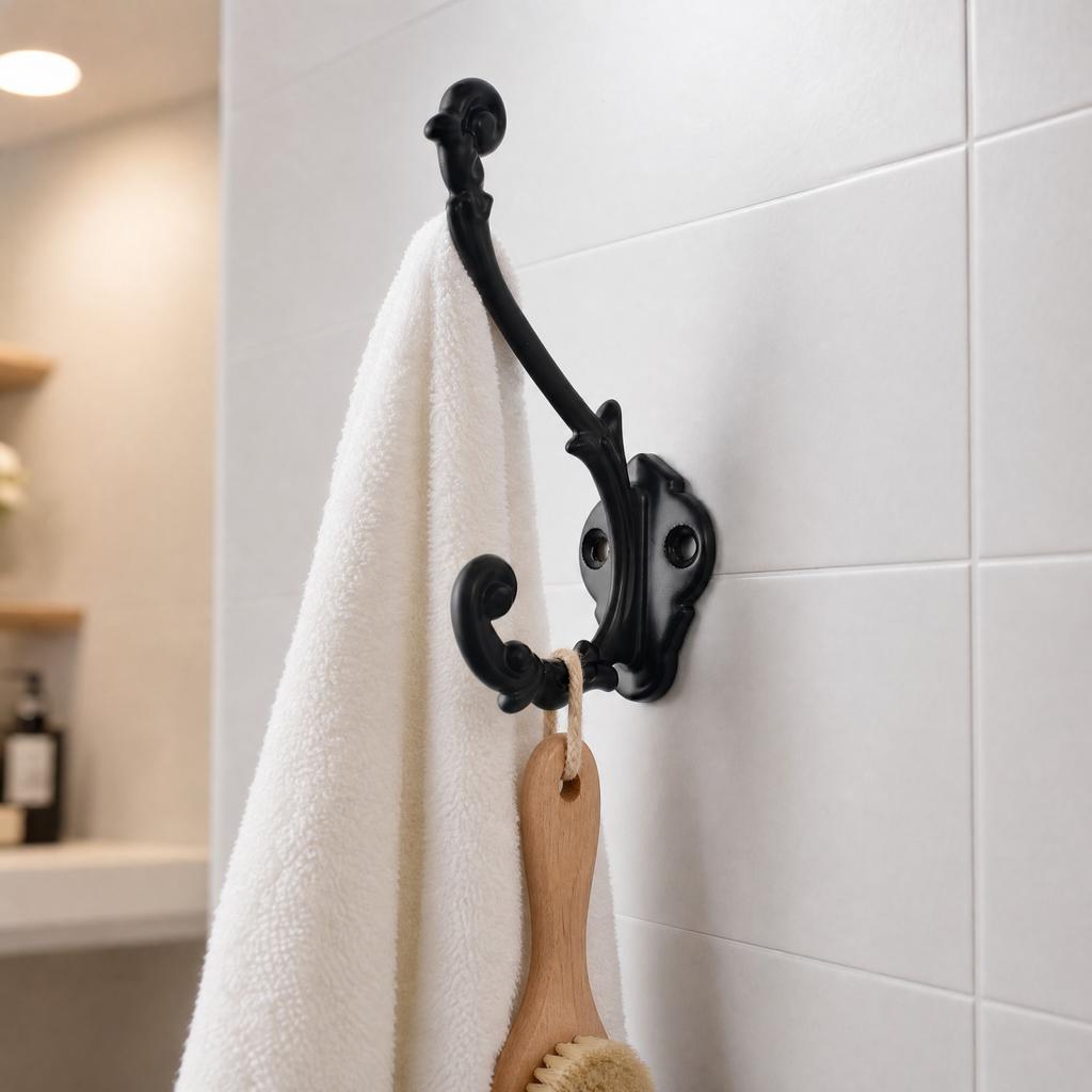 Alloy Double Hook Wall Mounted Coat and for Bathroom Kitchen Entryway