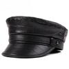 100% Sheepskin Military Hat - XXL Genuine Leather Flat Top Cap for Men/Women, Vintage Rock Style Unisex Headwearoll Captain Hat