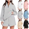 Womens Solid Color Long Sleeve Hoodie Shorts Set Winter 2026 Comfortable Casual Lounge Outfit