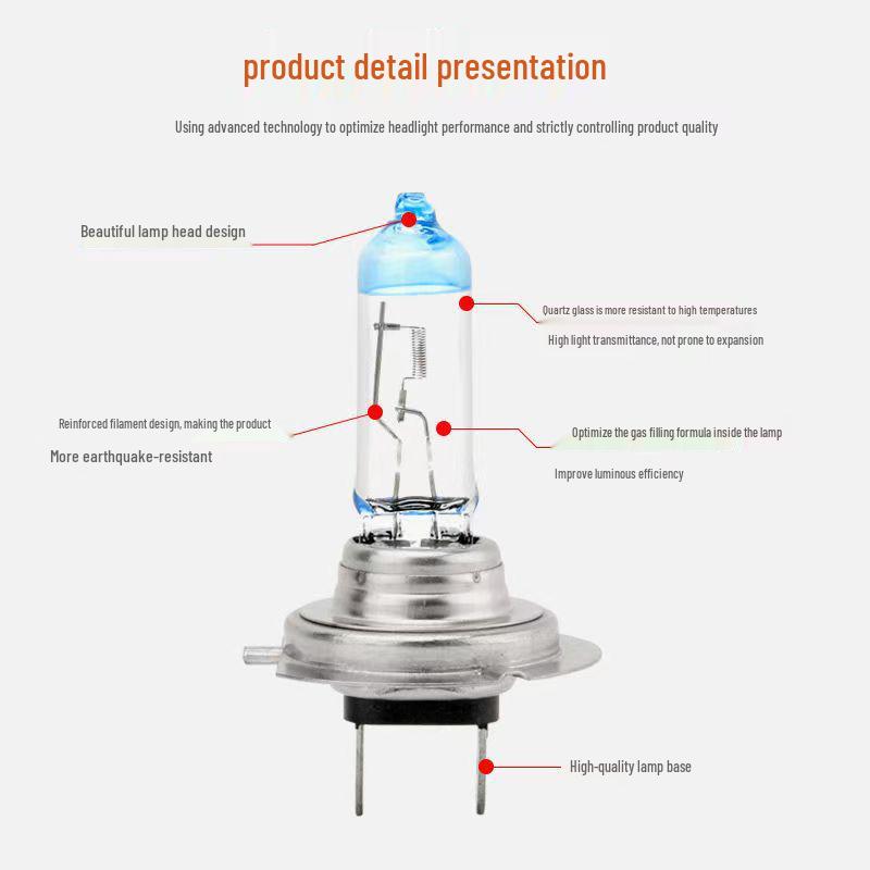 H7 Super White Quartz Car Headlight - High-Brightness Xenon Halogen Lamp