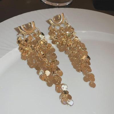 Silberne Nadel-U-förmige Paillettenquasten-Ohrringe - Europäischer und amerikanischer Heavy-Metal-Stil