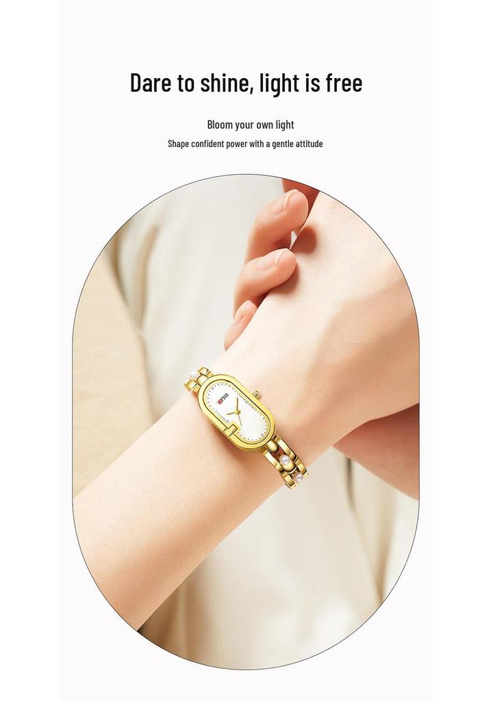 Oufanny Vintage Style Women's Oval Mother-of-Pearl Quartz Watch - Waterproof Alloy Bracelet, High Appearance Value, Versatile for Girls