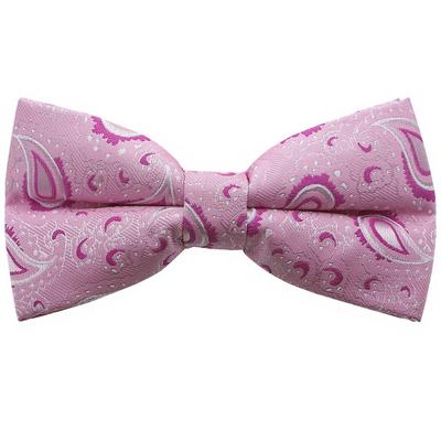 Pink Paisley Pre-Tied Bow Tie, Adjustable Hook-Fastening Easy-Wear Bowtie, Elegant Traditional Formal Necktie for Men