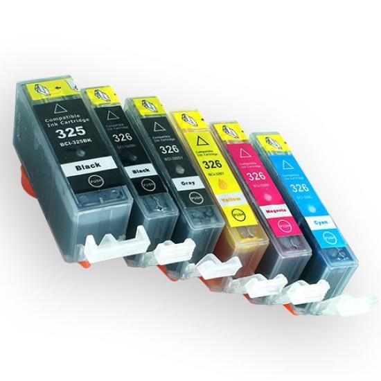 

Angelshop 325BK Набір Сумісні чорнильні картриджі для Canon з індикатором рівня та мікросхемою IC BCI-326 (BK/C/M/Y/GY) + 6-колірний [1 рік гарантії]