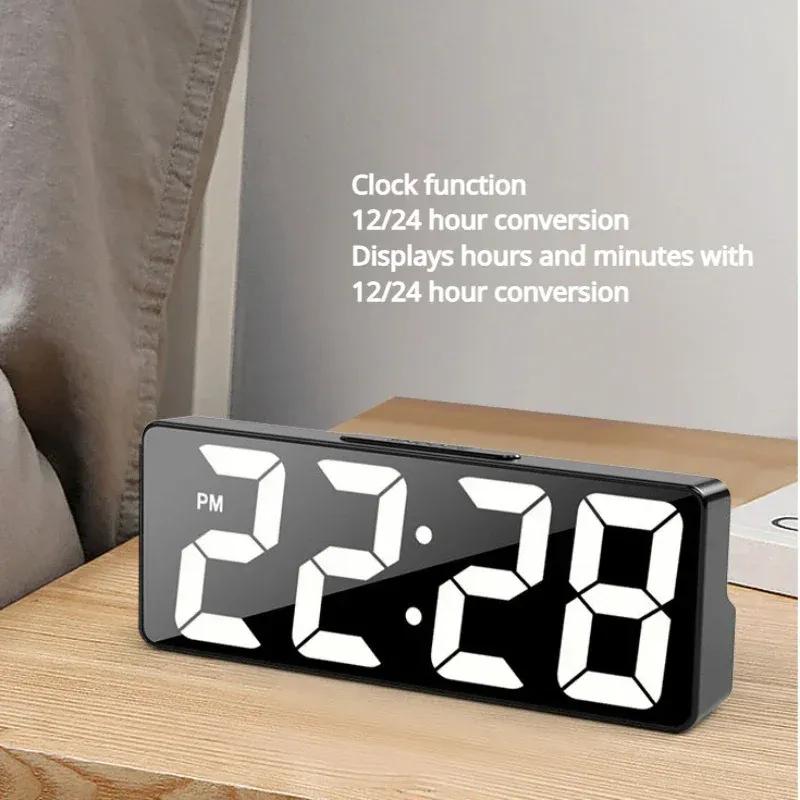Digital Alarm Clock,Mirror Surface LED Electronic Clock,Adjustable Brightness, Snooze Model, 12/24H Display,Alarm Clock for Home