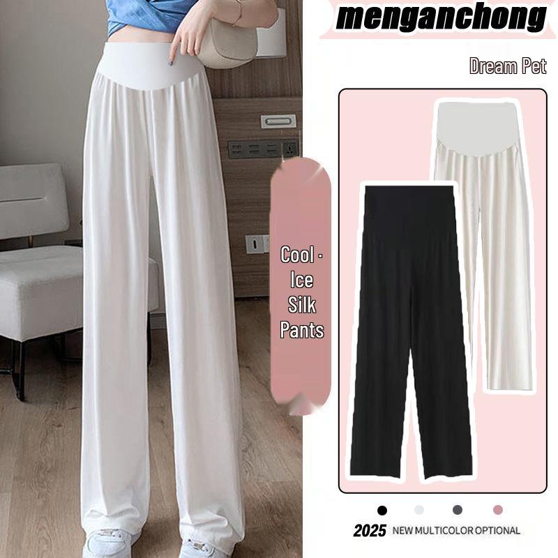Korean-Style Breathable Summer Maternity Wide-Leg Pants with Adjustable Belly Support