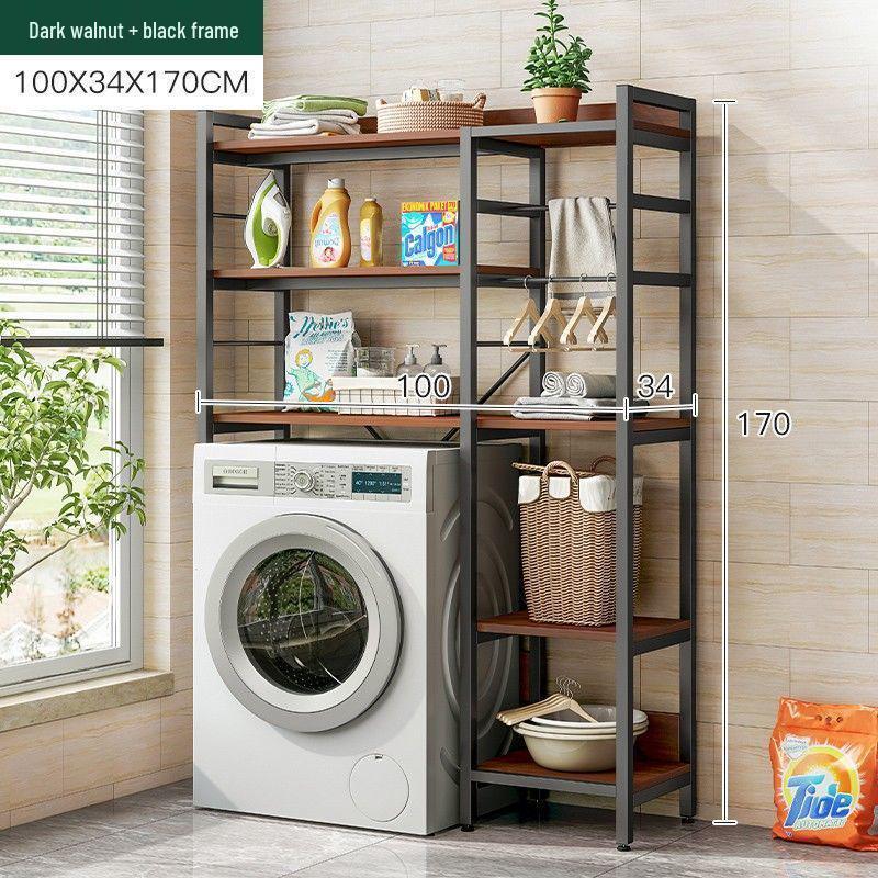 Multi-Layer Floor-Standing Adjustable Storage Rack with Trash Can Holder for Kitchen Use