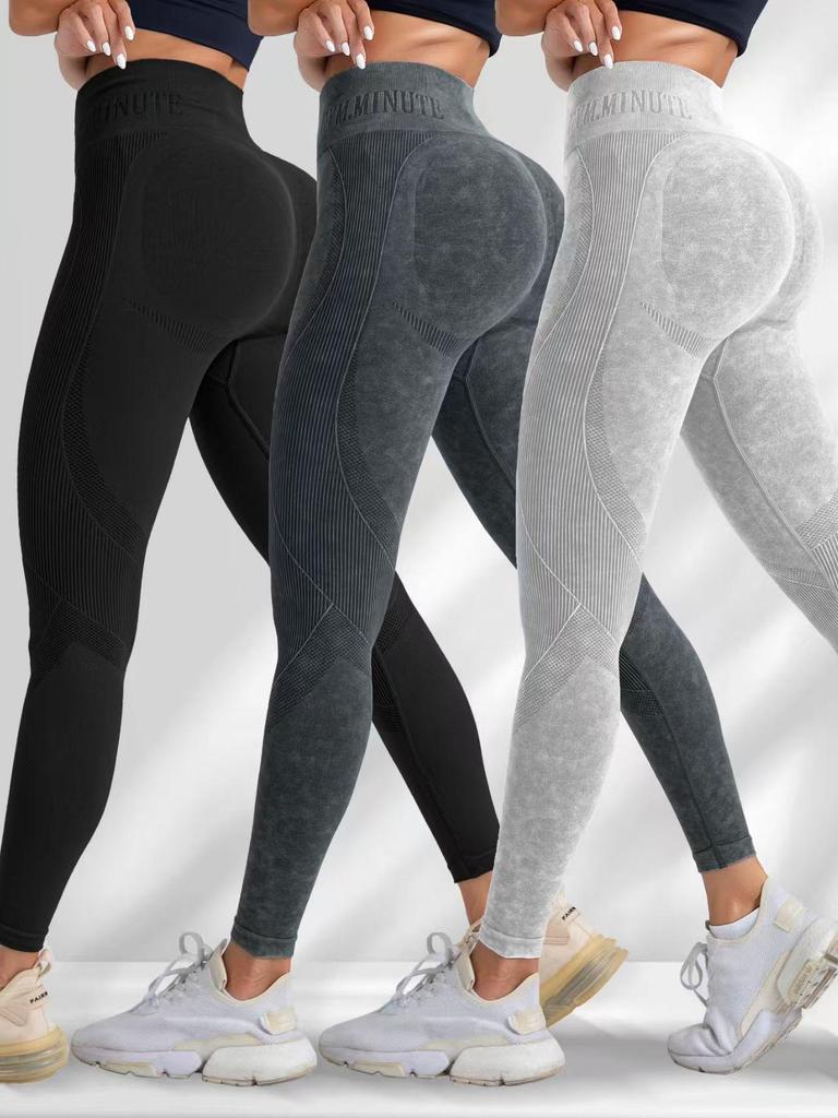 Seamless Women's Yoga Pants: Sand Washed, Quick Dry, Butt Lifting, Tight Fit, Letter Print, Sports Fitness Long Pants
