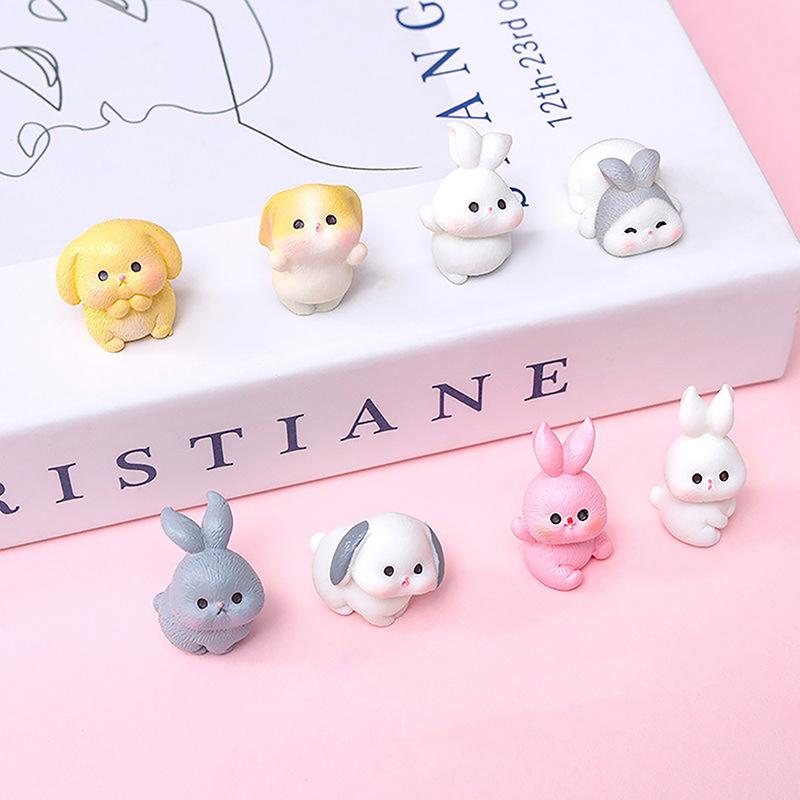 Figurine Miniature Cute Rabbit Micro Landscape Resin Ornaments For Home Decoration Kawaii Animal Bunny Room Desk Decor Gift