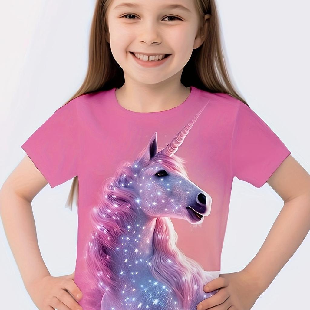 Children Top T-Shirt for Girls Short Sleeve Children T-Shirt Cartoon Print Pink Children's Clothing Kawaii Girls Summer Clothes