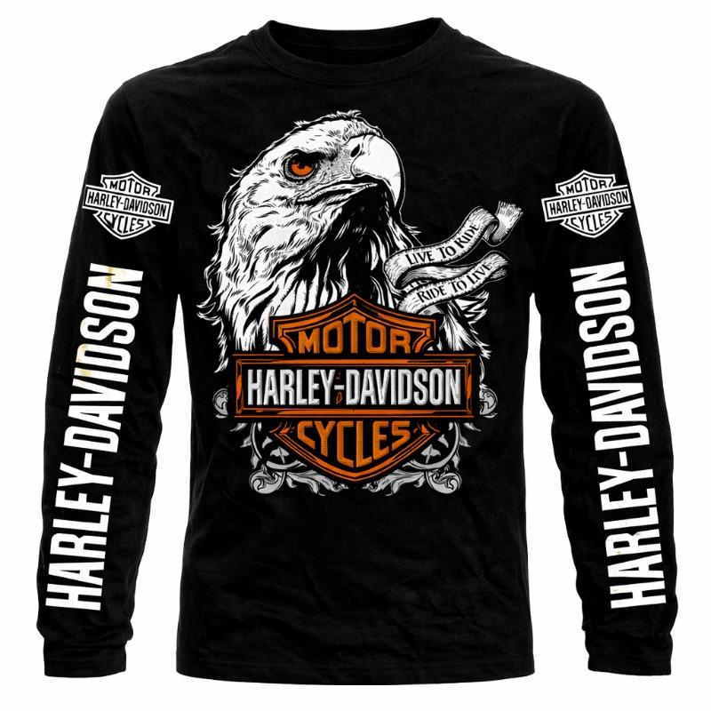 Harley Davidson Herren Langarm Kurzarm T-Shirt, 100% Baumwolle, S bis 6XL XL black