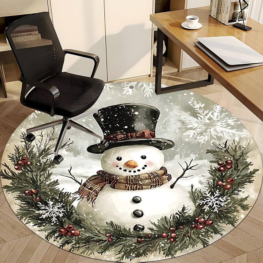 1PC Winter Wonderland Office Round Area Rug, Mat Suitable For Office, Under Office Chairs Bedroom Living Room Home Decor, Room Deco