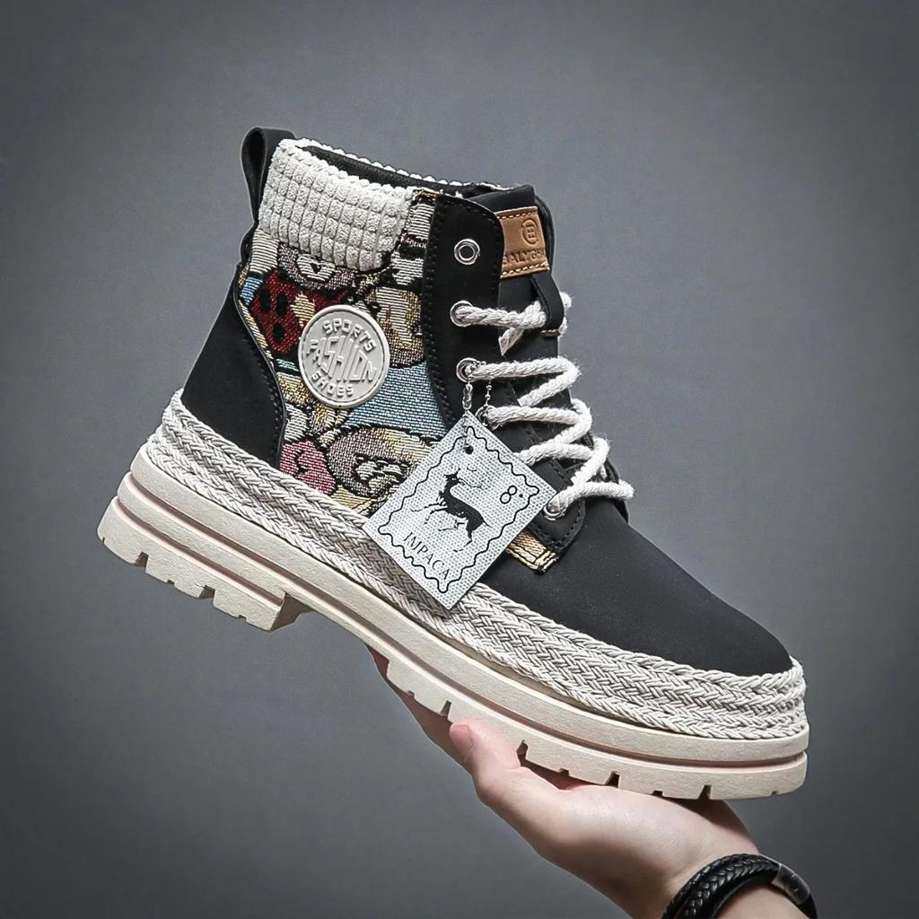 Men's Boots  Autumn/winter Thick Sole High Top Lace-up Flat Heel New British Style Work Boots Casual Trend  Fashion Boots