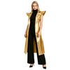 Damen Metallic Glänzend Ärmellos Trenchcoat Revers Offene Front Mit Gürtel Lange Jacke