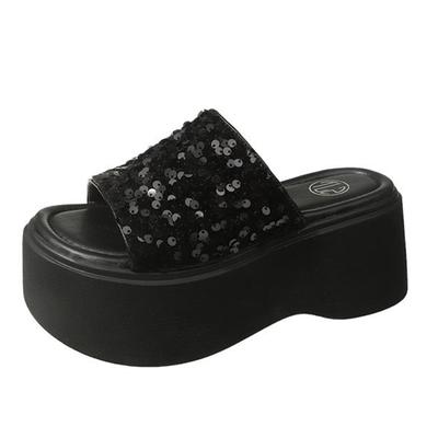 Fashion 8CM Thick Bottom Summer Bling Leather Slippers Women's Sandals 2024 Women Wedges High Platform Flat Shoes Woman Beach Flip Flops