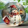 Round Snowman Metal Tin Sign 7.87x7.87 inch Reusable Wall Art for Christmas Bar Winter Home Yard Decor Mixed Color