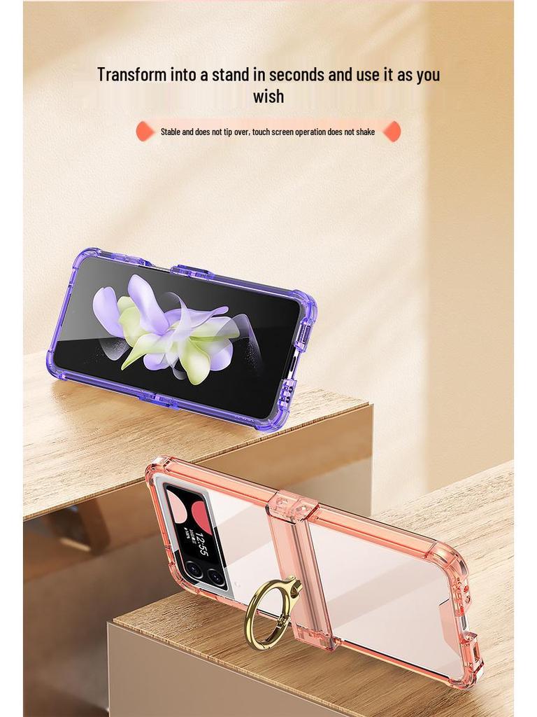 Samsung Z Flip4 Ultra-Thin Acrylic Case with Ring Holder and Screen Protection