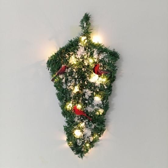 Yousheng Artificial Christmas Teardrop Swag 20" Faux Pine Greenery Teardrop Wreath with Fake Snow And Red Birds Ornament for Xmas Door Fireplace Table