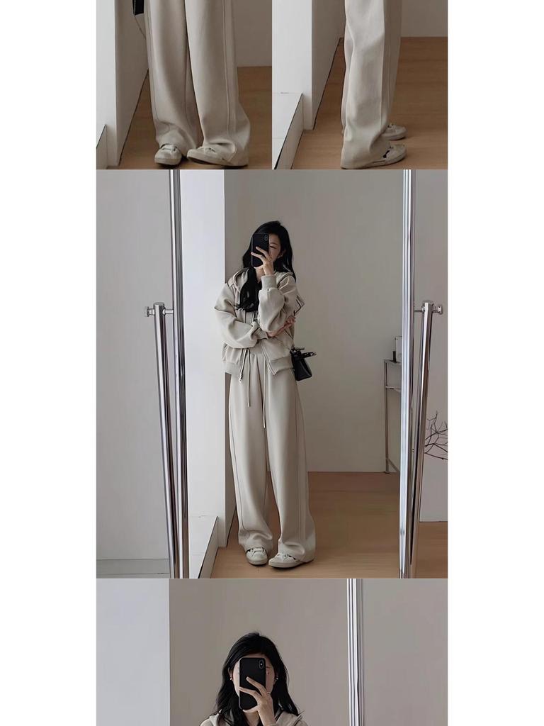 Women's Autumn & Winter Casual Sweatshirt & Wide-Leg Pants Set - Hong Kong Style Slimming Hooded Running Two-Piece