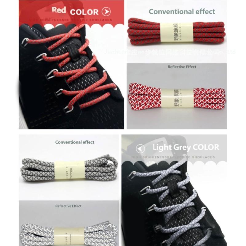 Reflective Polyester Shoelaces 120cm Long Anti Slip Woven Round Shoe Laces Replacement For Sneakers Casual Foowear