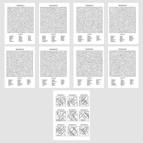 Kniha hledání slov mindfulness pro dospělé Relaxační kniha puzzle pro úlevu od stresu a úzkosti Uklidňující hádanky hledání slov pro udržení vaší mysli v klidu