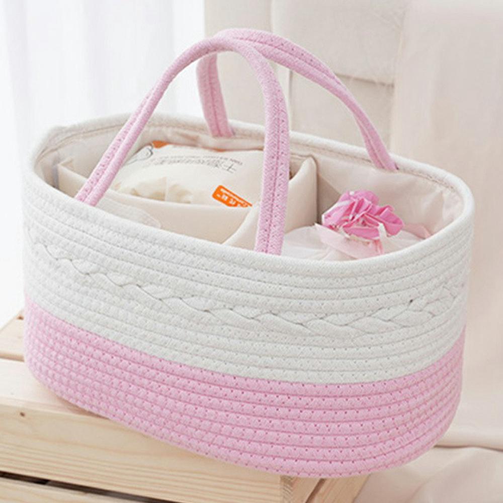 Baby Diaper Caddy Organizer Cotton Rope Portable Nursery Storage Basket,38x25x17cm B