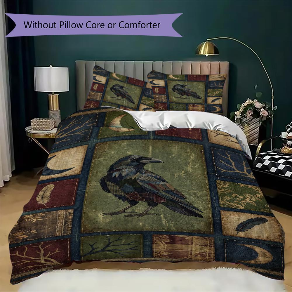 Crow Pattern Bedding uilt Set uilt Cover Pillowcase Home Decoration Birthday Gift (1 * duvet cover + 2 * pillowcase  without core)47