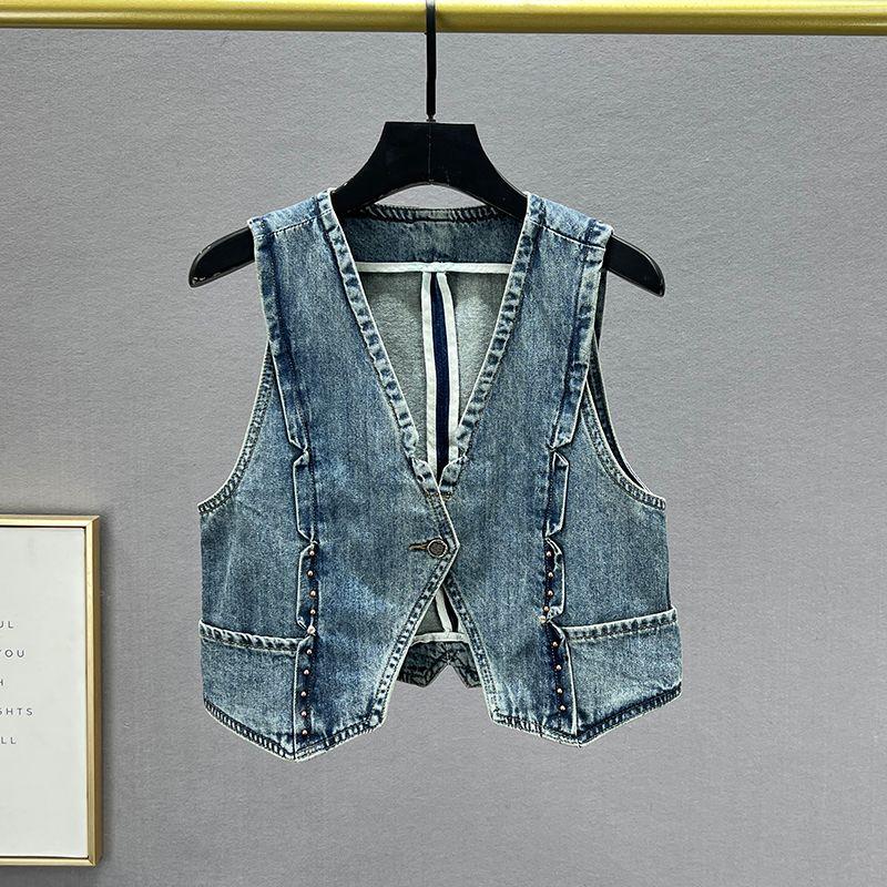 

Короткий топ без рукавов приталенного силуэта на раннюю осень, джинсовый жилет Denim Blue S