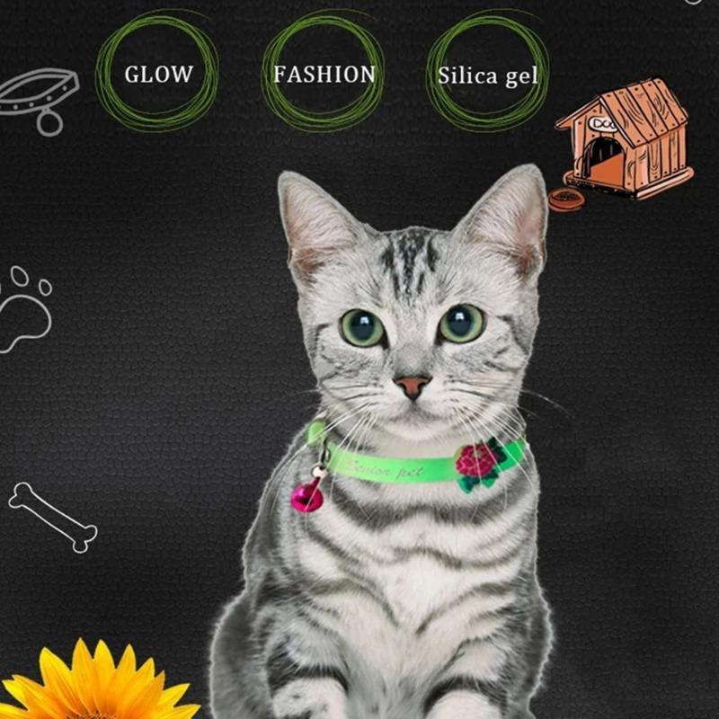 Luminous Cat Necklace Glowing Small Dog Cat Collar Anti-loss Fluorescent Bpa-free Silicone Cat Bell Collar Neck Ring Pet Cat Accessories