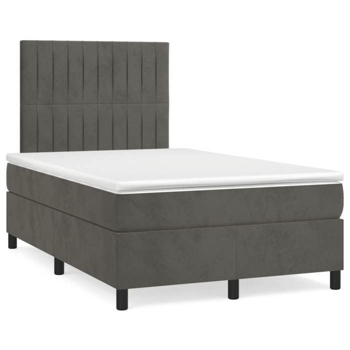 Cadre de lit avec matelas - Maison Exclusive - 120x200cm - Velours gris foncé - 2 places