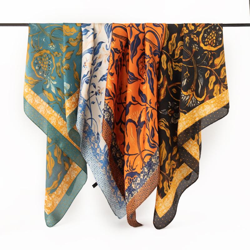 Small Floral 70 Small Square Scarf Women's High-end Scarf Fashion Commuter Printing Simulation Silk Scarf