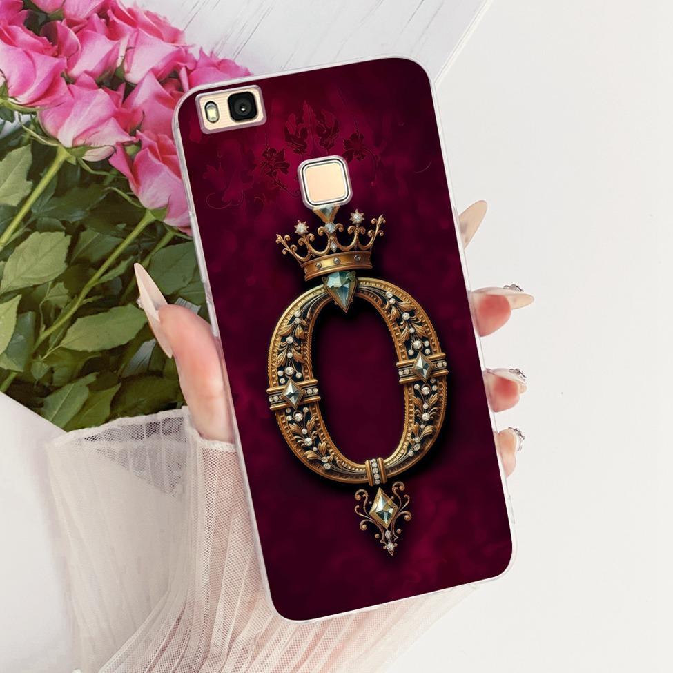 Clear For Huawei P9Lite VNS-L21 VNS-L22 Cover For Huawei P9 Lite Case Luxury Crown A-Z Letters 2D Flat Pattern Soft Phone Case