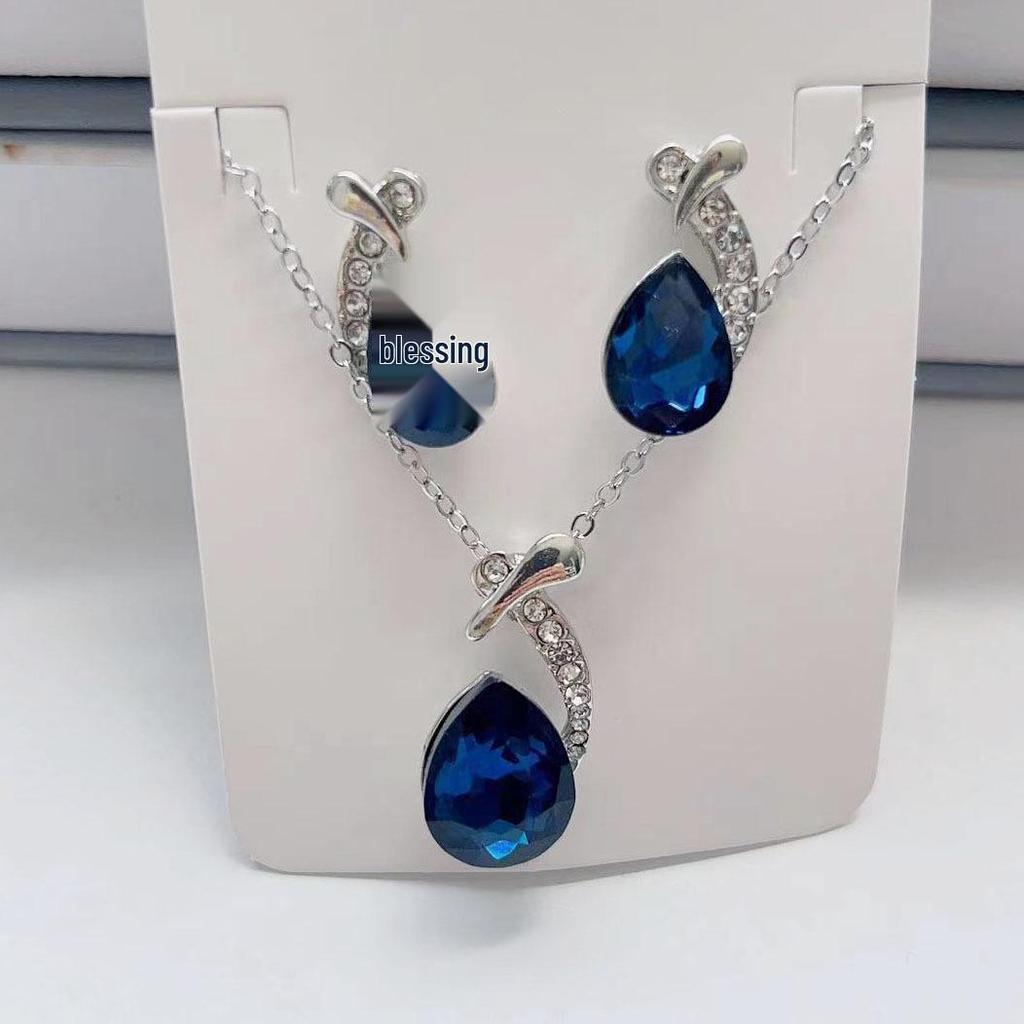 Chic Rhinestone Zircon Jewelry Set: Necklace, Earrings, Ring & Watch for Women