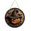 Thanksgiving Yard Display Halloween Wooden Sign,Round Hanging Pendant with Lanyard, Retro Distressed Holiday Home Ornament Wood Skeleton/Pumpkin/Clown