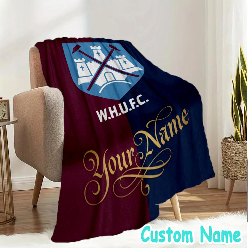 Custom Name West Ham United Throw Blanket - Perfect for Couch, Bed, Office, and outdoor Travel - Ideal Gift for Christmas & Holidays