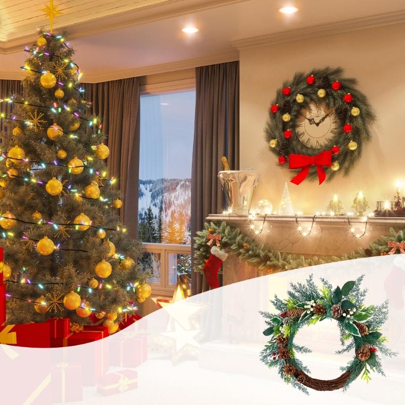 Artificial Wreath Christmas Wreath with Pinecone Berries Decoration for Front Door Garden Yard Christmas Decorations