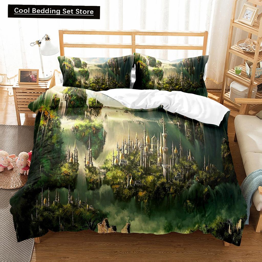 Cartoon Fantasy World King Queen Duvet Cover Magic Castle Bedding Set Mythical Landscape Quilt Cover Polyester Comforter Cover