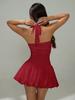 2025 Summer European-American Halter Strap Mini Dress: Solid Color, Pleated, Sexy Hot Girl Look