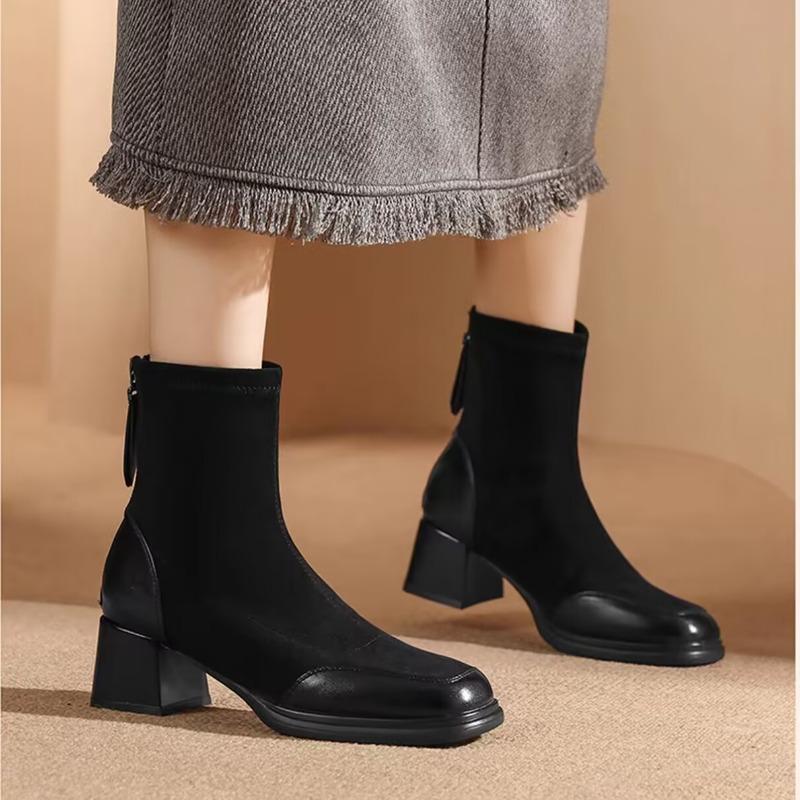 Hot Sale Brand Women Ankle Boots Autumn Winter Square Head Warm High Heel Shoes Fashion Designer Women Senior Shorts Boots 34-40