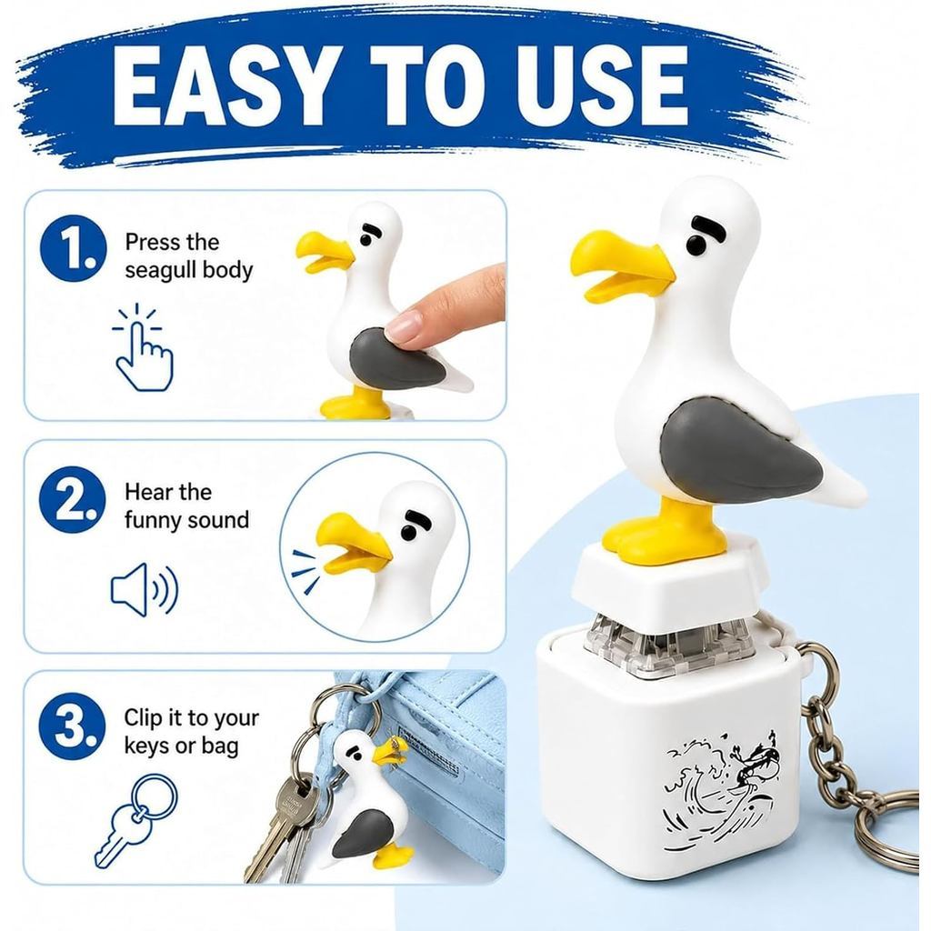 Stress Relief Toy Seagull/Frog Croaking Fidget Toy Keyring Frog Keyring with Sound & LED Lights Funny Frog Keyboard Clicker for Stress Relief