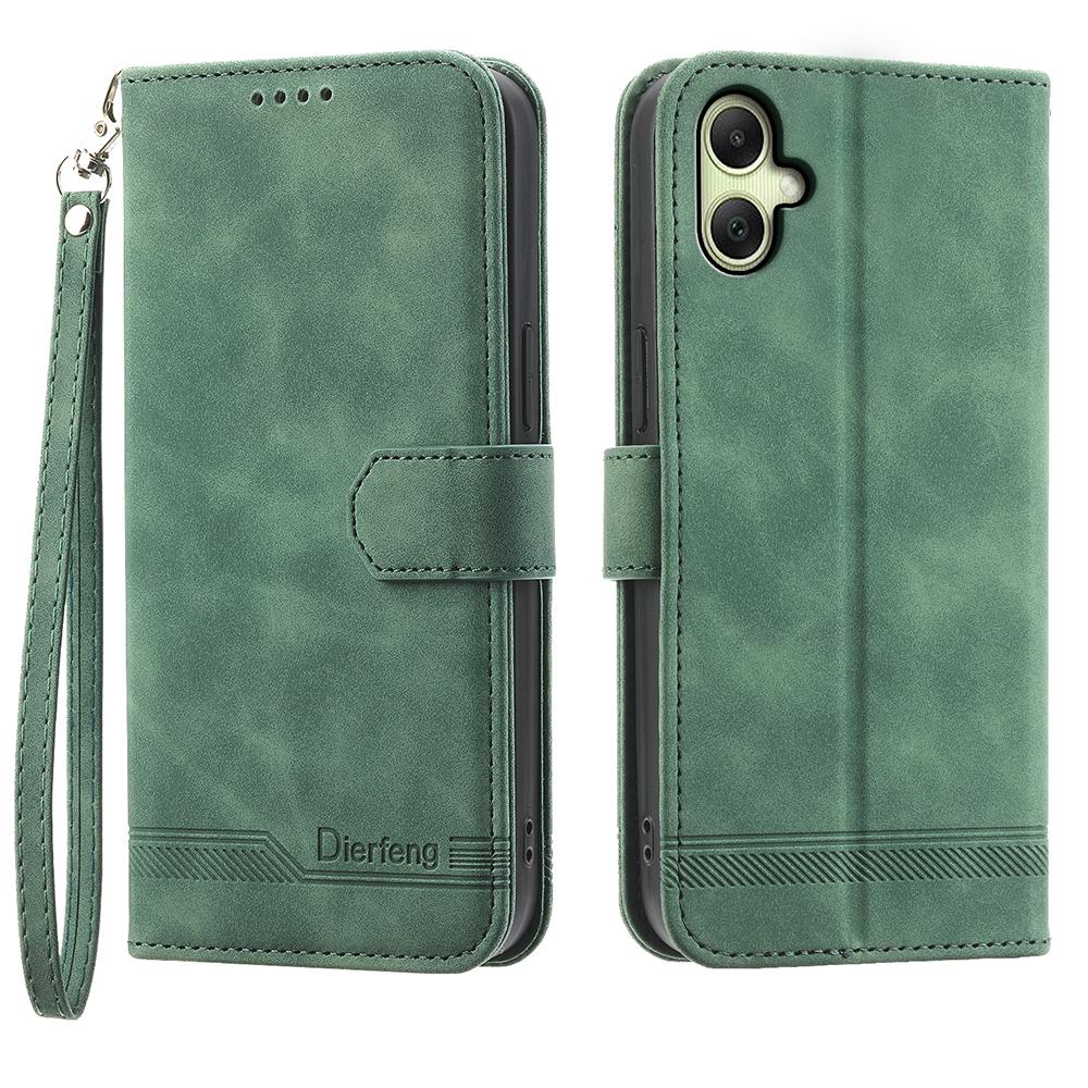 DIERFENG DF-03 For Samsung Galaxy A07 4G Case Lines Imprint Wallet Leather Phone Cover with Wrist Strap