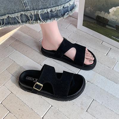 Fashion 2025 Women Shoes Open Toe Slippers Outdoor Casual Slippers Summer Round Toe Flat Non-slip Platform Buckle Women's Beach Sandals