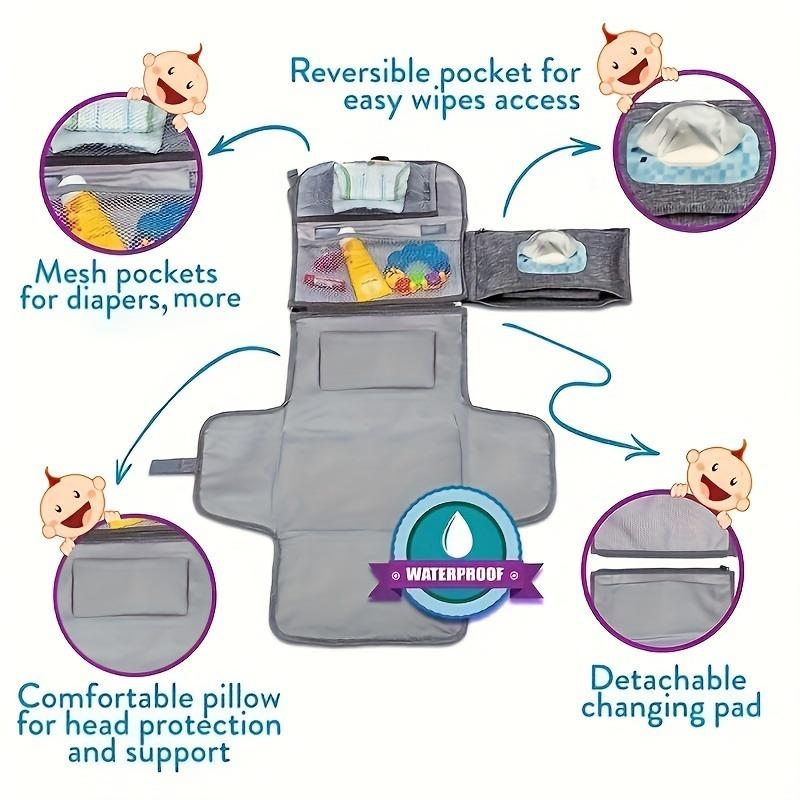 Portable Changing Pad For Baby Travel Baby Changing Pads For Moms Waterproof Changing Mat With Built-In Pillow, Storage Bag Set
