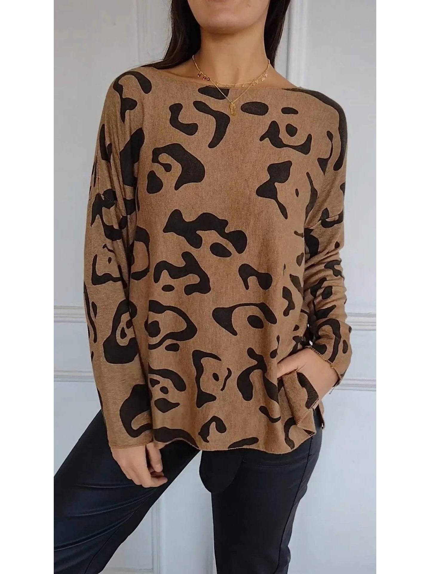 

Повседневный женский топ с длинными рукавами и круглым вырезом с леопардовым принтом, Осень/Зима 2024 XXL