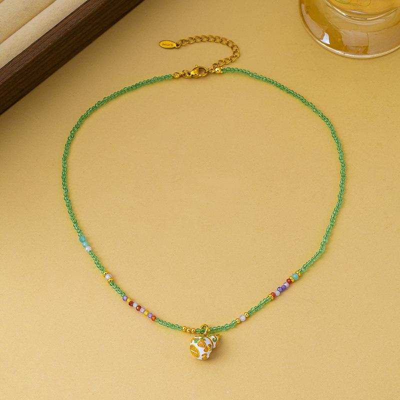 Original new Chinese fashion retro color oil drop enamel beaded gourd necklace versatile high sense collarbone chain women