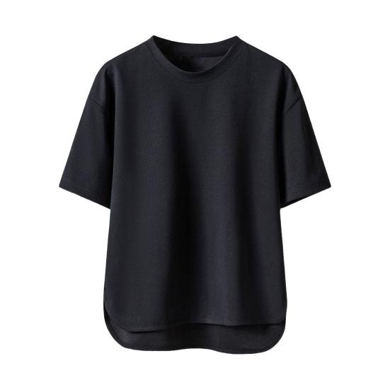 Summer Men Top O Neck Loose Irregular Split Hem Short Sleeves Solid Color Thin Pullover Elastic Casual Pullover Daily Sport T-shirt