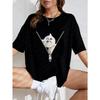 Cute Cat Zipper Design T-Shirt White Kitten Graphic Print Casual Wear For Women Summer Outfit Street Style Fashion Top