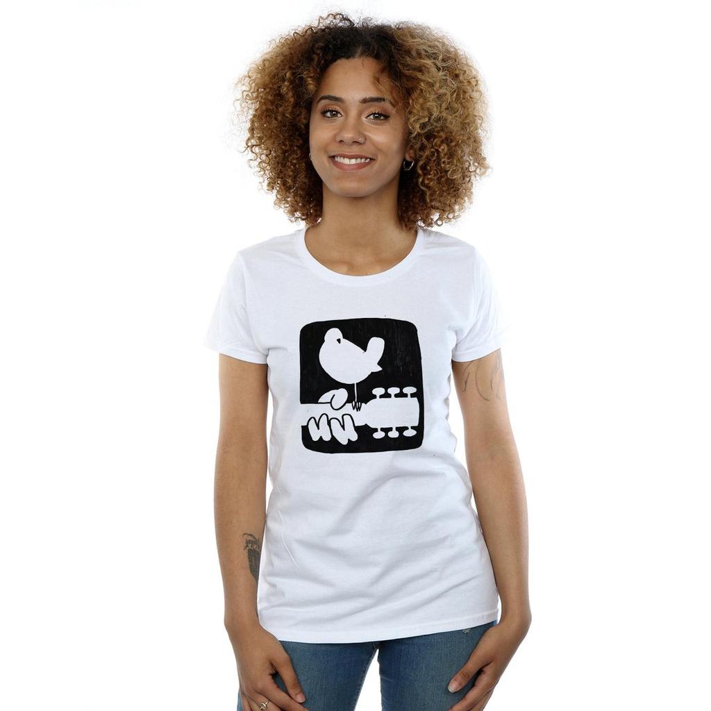 Woodstock Damen/Damen Gitarren-Logo Baumwoll-T-Shirt