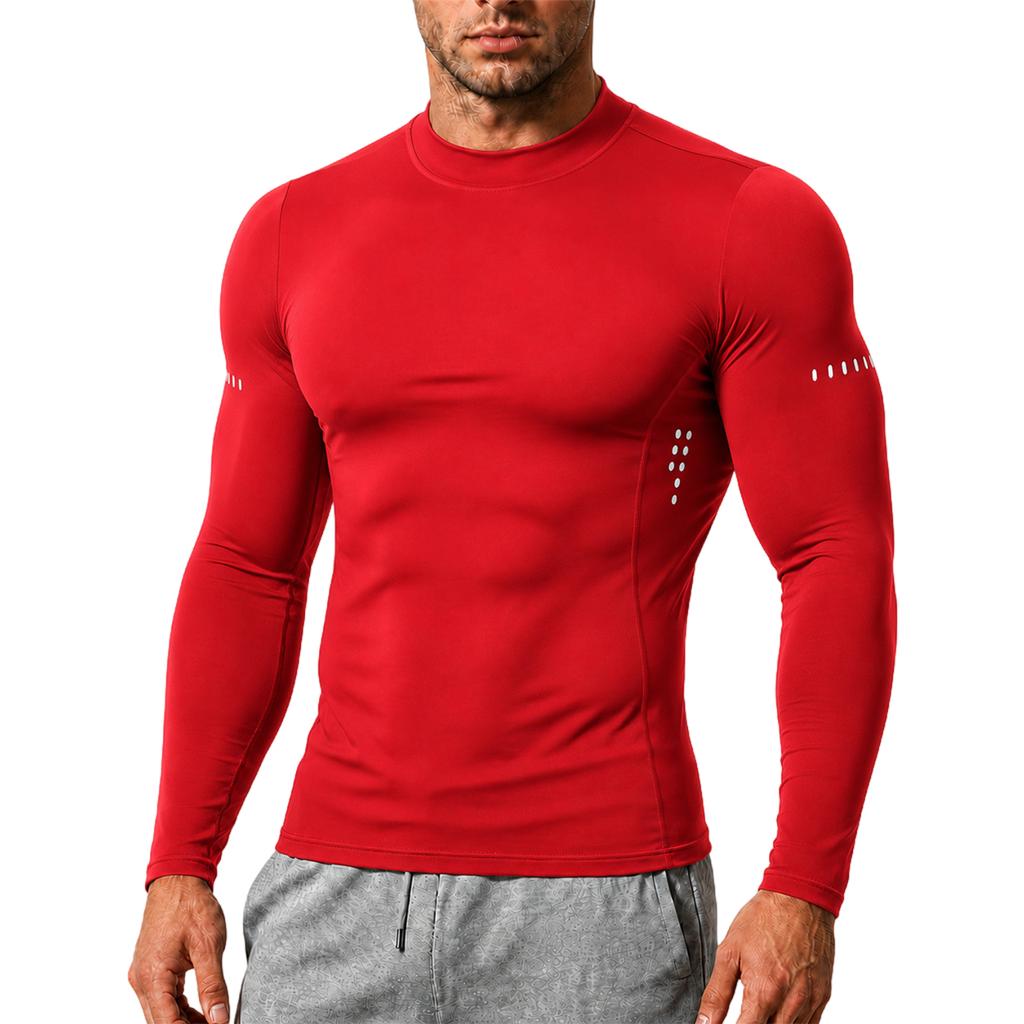 T-shirt de compression à manches longues pour homme, col haut, t-shirt athlétique, coupe ajustée, séchage rapide, haut d'entraînement fitness, t-shirt d'entraînement extensible